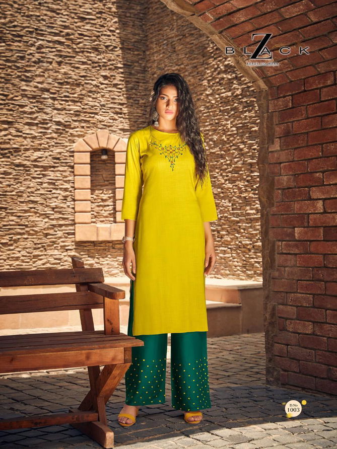 Z-BLACK Has Launched Rayon Designer Regular Wear Slub Kurtis With Embroidery Work On Pazzo 
